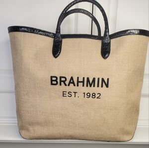 Brahmin Beige and Black Tote Bag
